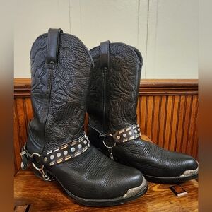 Durango Black Leather Western Boots with Silver Accents